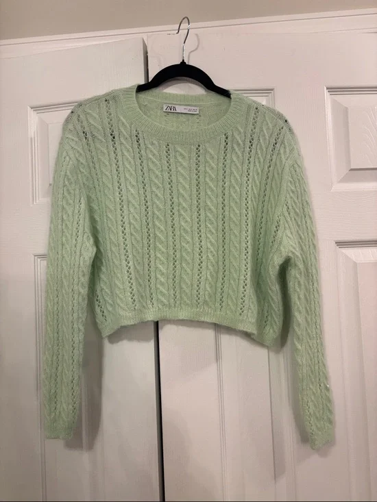 Zara | S | Mint Green Alpaca Wool Blend Cable Knit Sweater - Picture 5 of 5